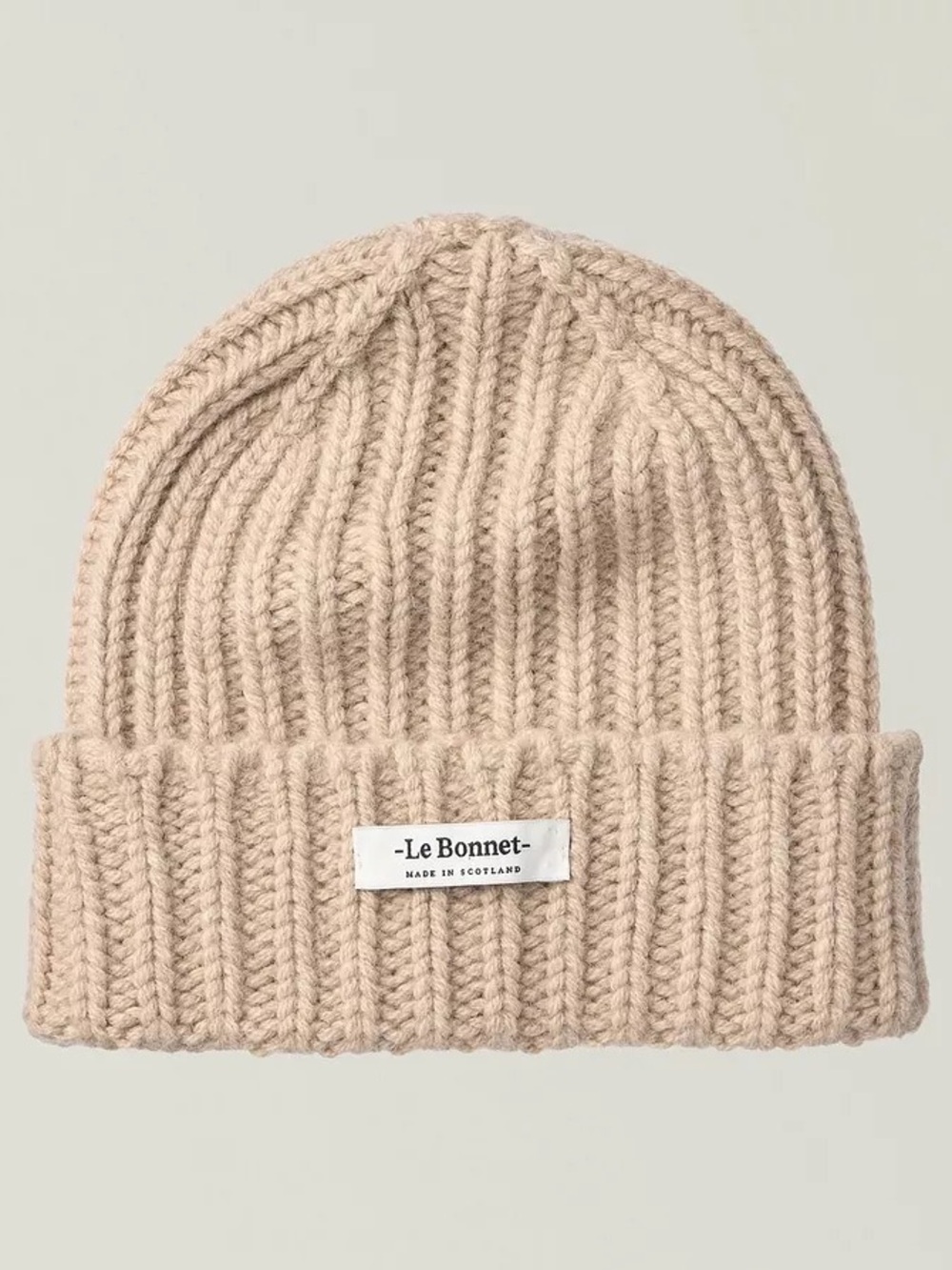 Le Bonnet Le Logo Lambswool Angora Ribbed Beanie Beige